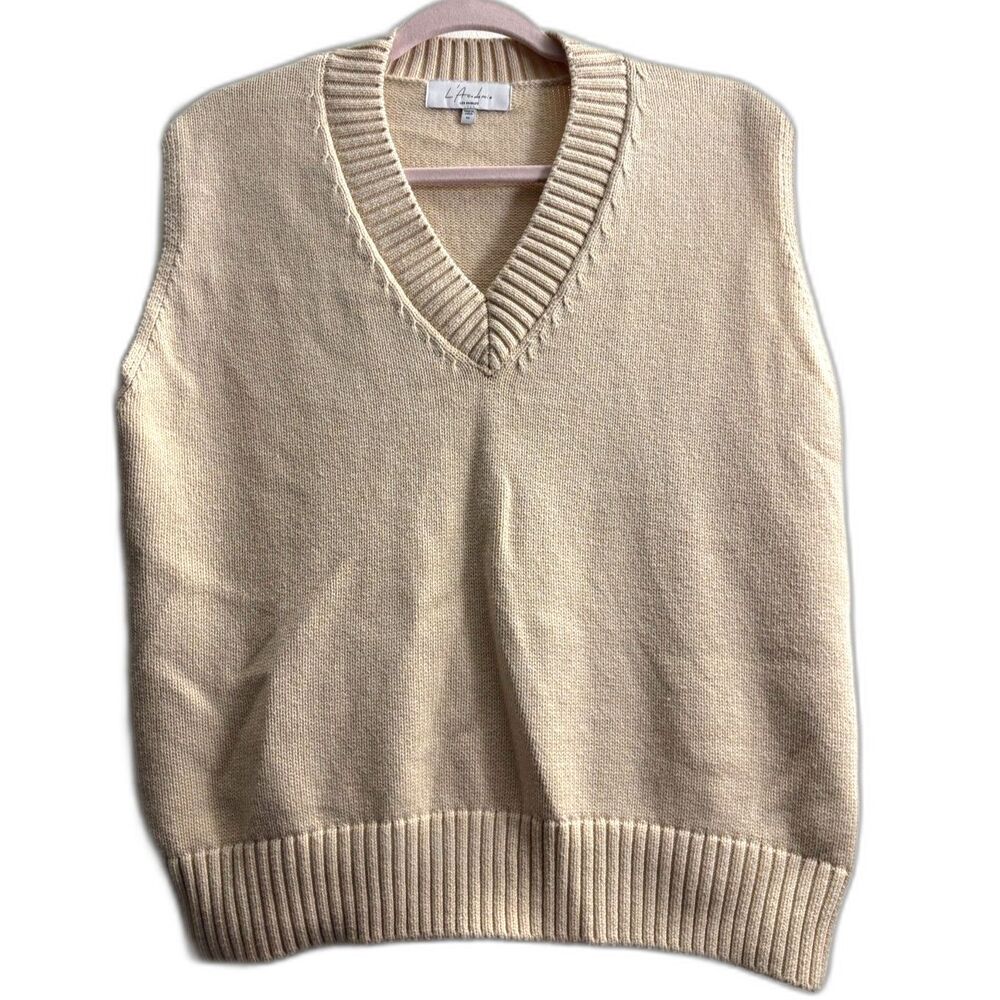 Women's L'Academie Oversized Knit Sweater Vest Cream Beige Size XS